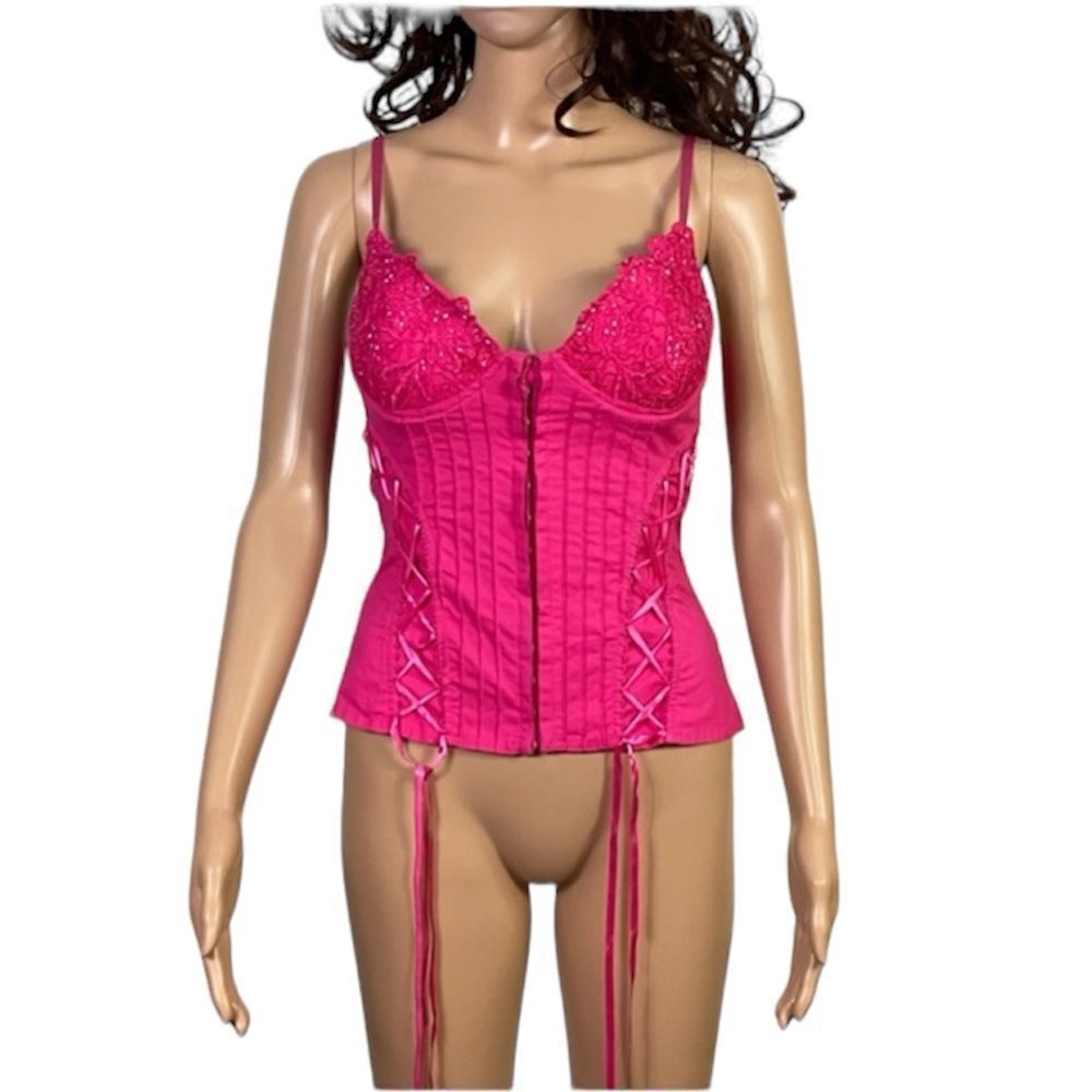 Tiara Y2K Hot Pink Fuchsia Corset Bustier Tank Top Size Medium